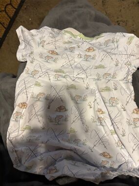 Trotters Cream One-Piece Romper with Fishing Print